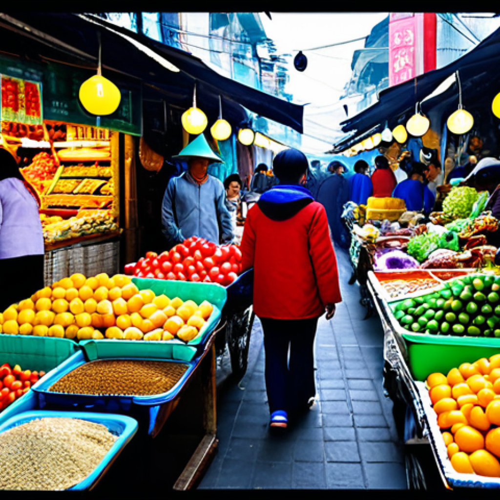 Diverse Food Access**

"A bustling Vietnamese marketplace filled with vendors selling colorful fruits, vegetables, and spices from around the world, fully clothed shoppers browsing the stalls, appropriate attire, safe for work, family-friendly, perfect anatomy, natural proportions, professional food photography, vibrant colors, high resolution, modest."

**