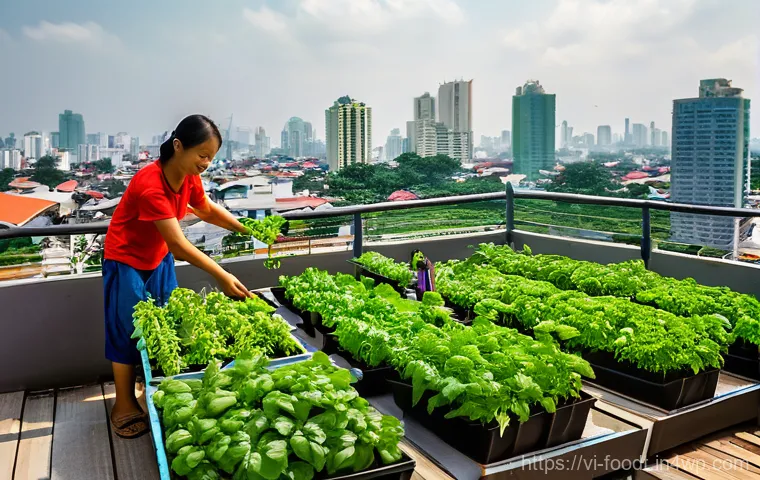 푸드테크와 도시 농업의 관계 - Prompt 1: Urban Rooftop Harvest in Ho Chi Minh City**