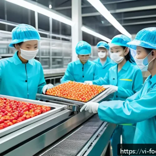 Home 30 푸드테크의 경제적 파급 효과 분석 - A modern Vietnamese food production facility interior showcasing advanced FoodTech innovations: robo...