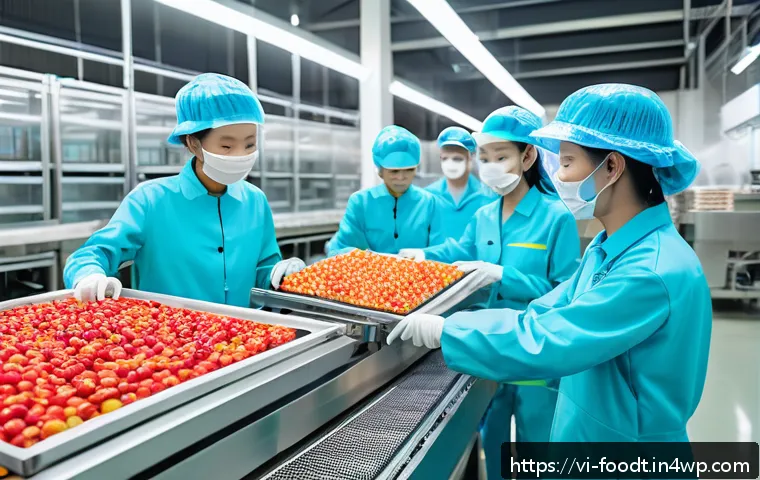 푸드테크의 경제적 파급 효과 분석 - A modern Vietnamese food production facility interior showcasing advanced FoodTech innovations: robo...